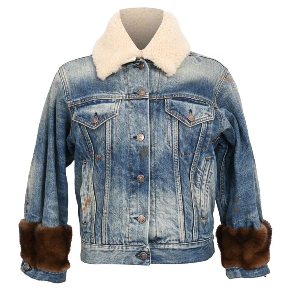 Gucci Sheared Collar Tiger Print Denim Jacket in Blue Cotton